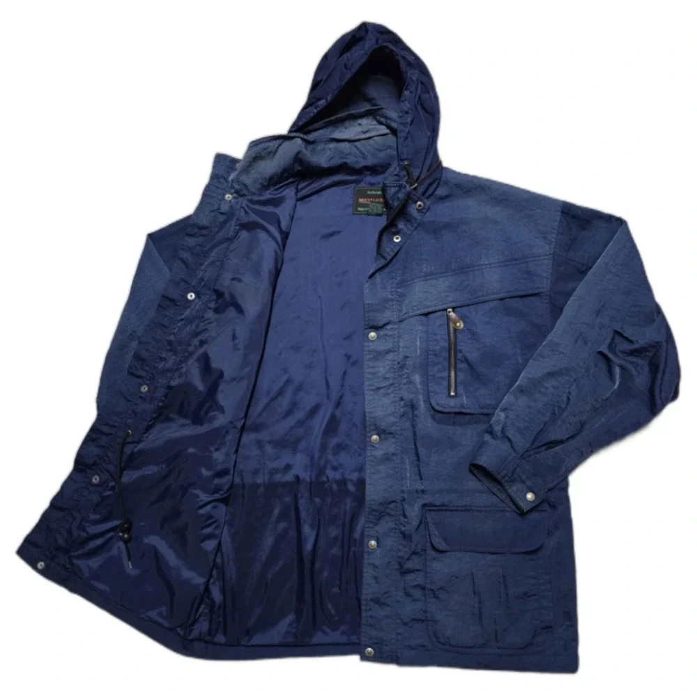 Vintage Mountaintek Utility‎ Jacket Mens XL Blue Mountain Parka Retractable Hood